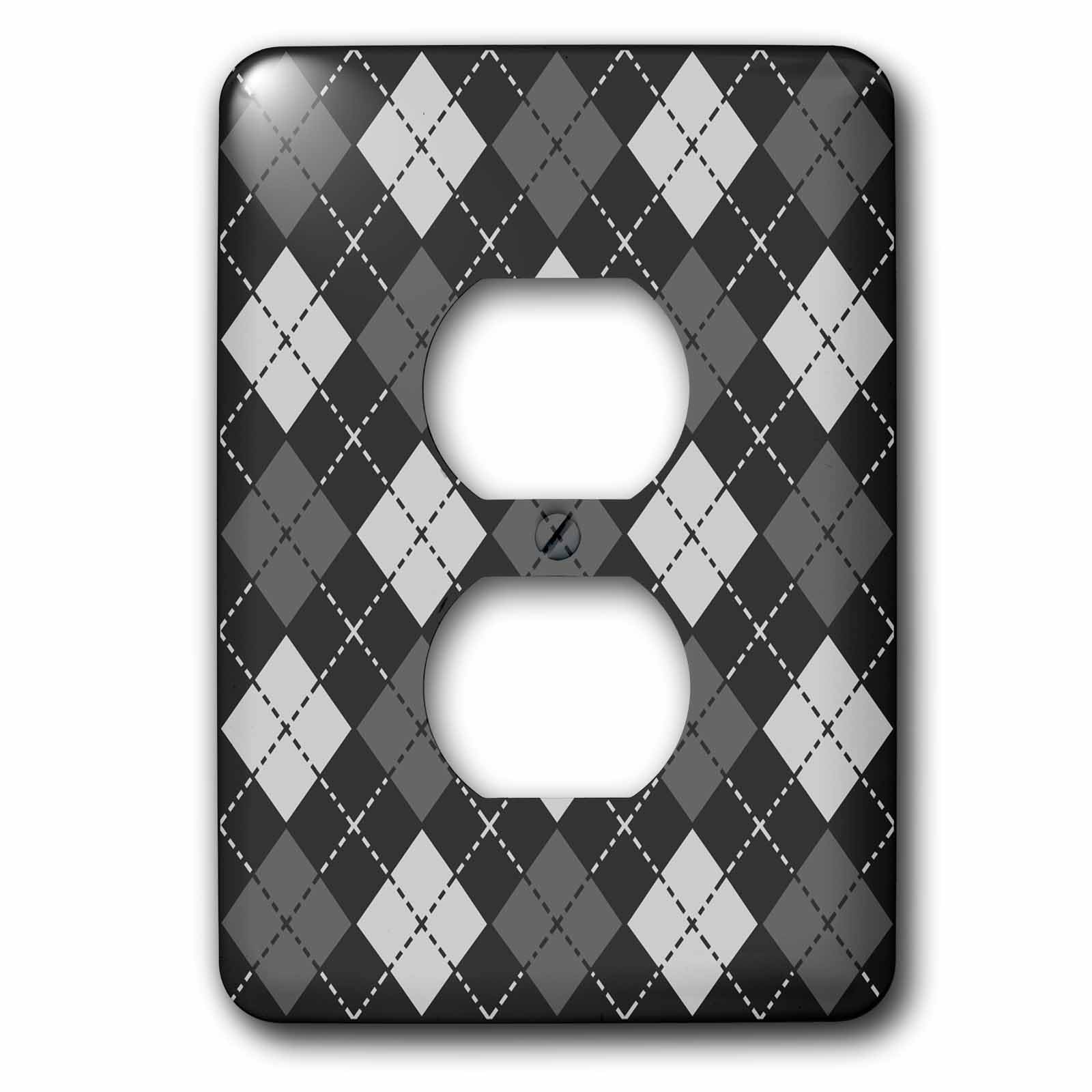 Cache 2 prises gris argyle 3dRose lsp_12121_6 plaque double murale