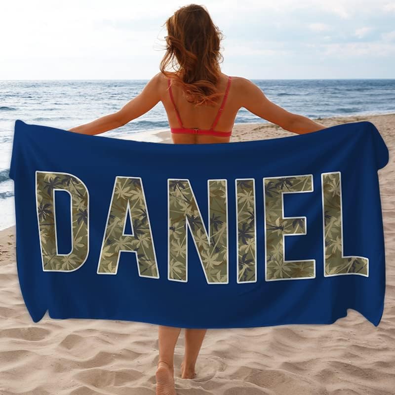 YESCUSTOM Toallas de playa tropicales con nombre personalizado, toalla de baño personalizada para adultos, niños y niñas, microfibra absorbente de