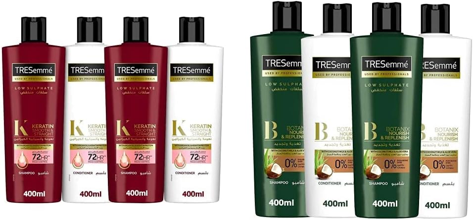 TRESemmé Keratin Smooth Shampoo & Conditioner Pack of 2, Botanix Shampoo & Conditioner Pack of 2 - Red & Green, 400Ml