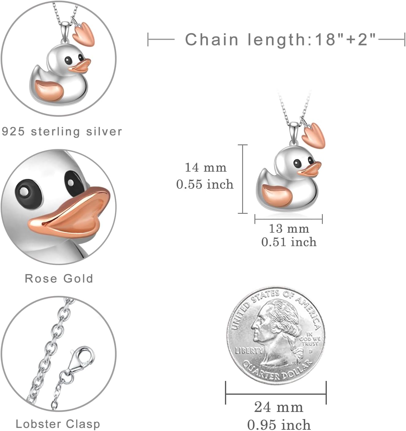 Duck Pendant Necklace for Women 925 Sterling Silver Duck Decor Necklace Animal Jewelry Gifts for Women - Image 4