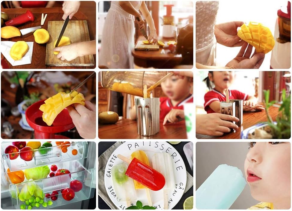 Ice Lolly Mold Seamless Robot Welding Technology Stainless Steel Mold Log Sticker for Kids Kitchen Fun 6 Pcs Set with 50 Sticks for Homemade Ice Pops