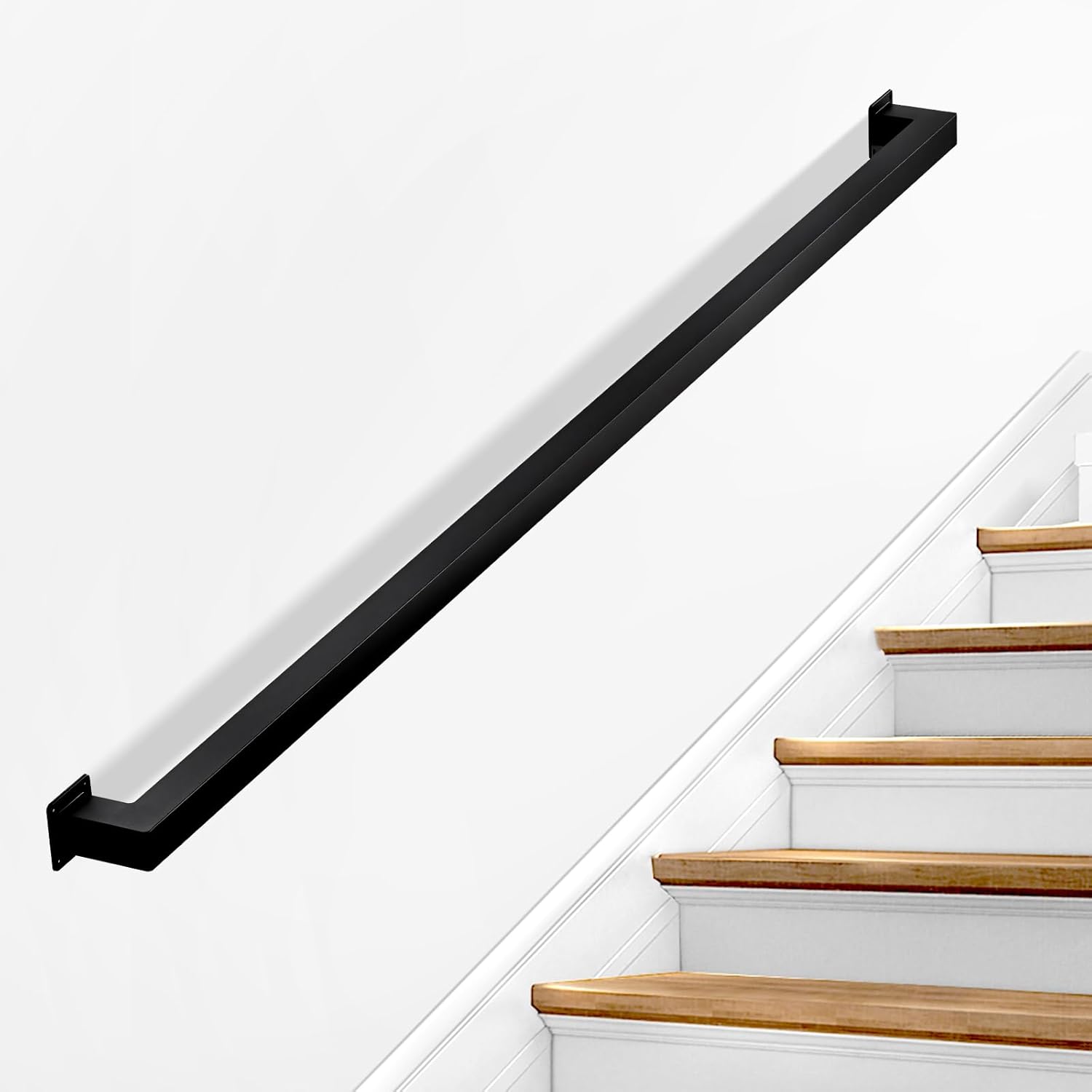 Stair Railing Indoor - Handrails for Stairs, 2ft Black Metal Staircase Hand Rails/Modern Wrought Iron Handrail, Industrial Wall Mounted Handrails Outdoor for Loft Porch Deck