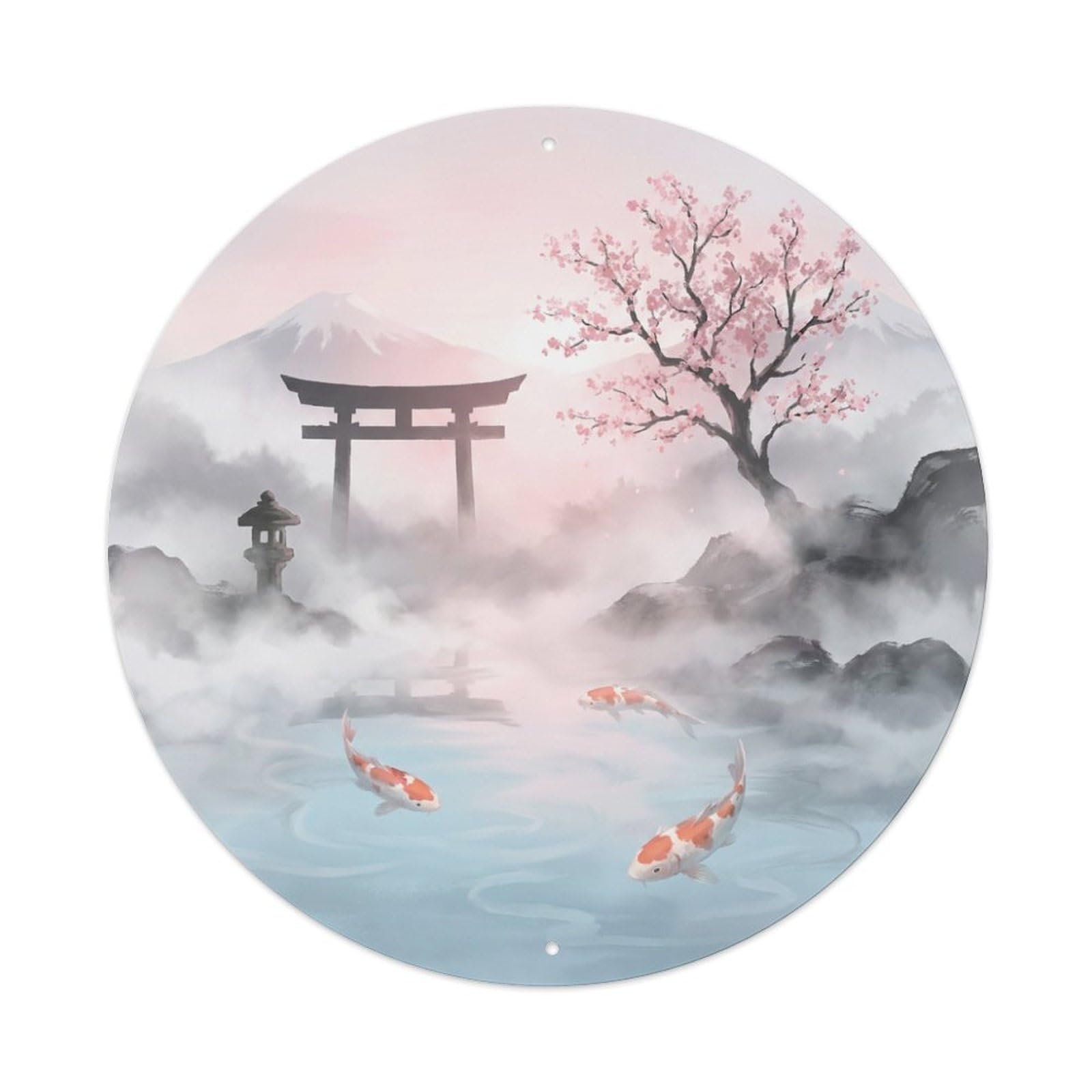 Galvaxio Style Japanese Koi Fish Dawn Mist Rising Morning Metal Tin Sign