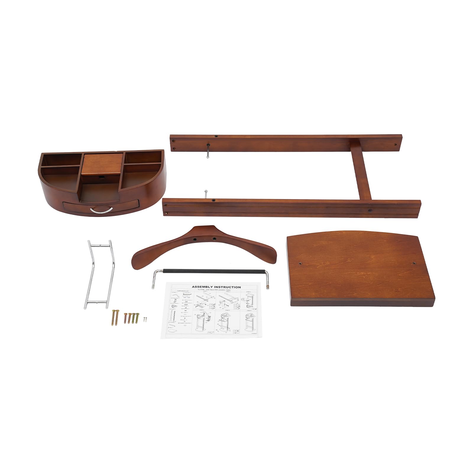 Valet de chambre à coucher en bois avec étagère et compartiment pour téléphone portable, porte-vêtements avec cintre à pantalon et étagère à chaussures, peu encombrant avec poignée, chambre à