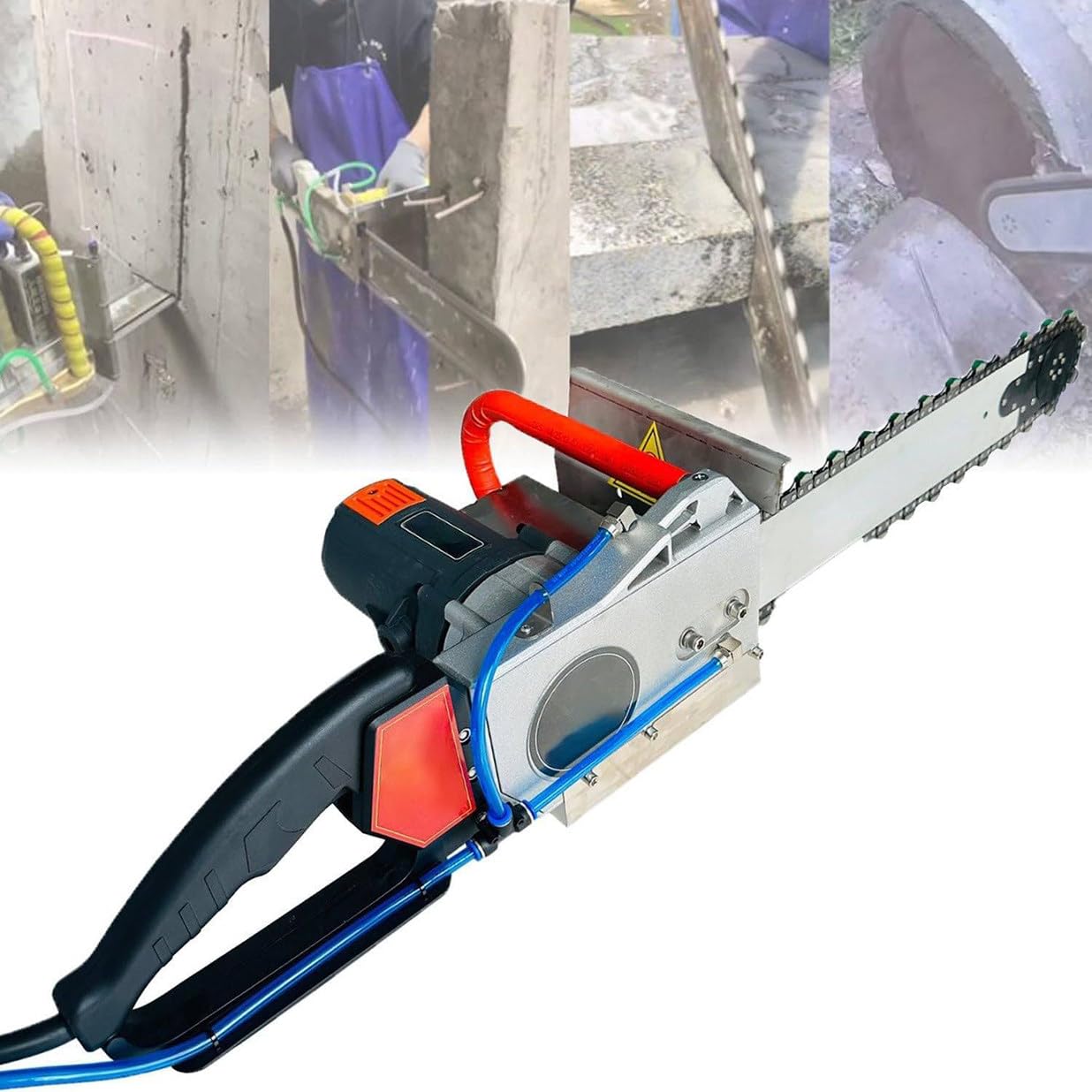 JKJZSALJ Electric Concrete Saw, Cut-Off Saw Groove Cutters, Wall Chaser Cutting Machine With 2 Chains/2 Guide Bar, For Slotting Brick Granite,6500W,5800w