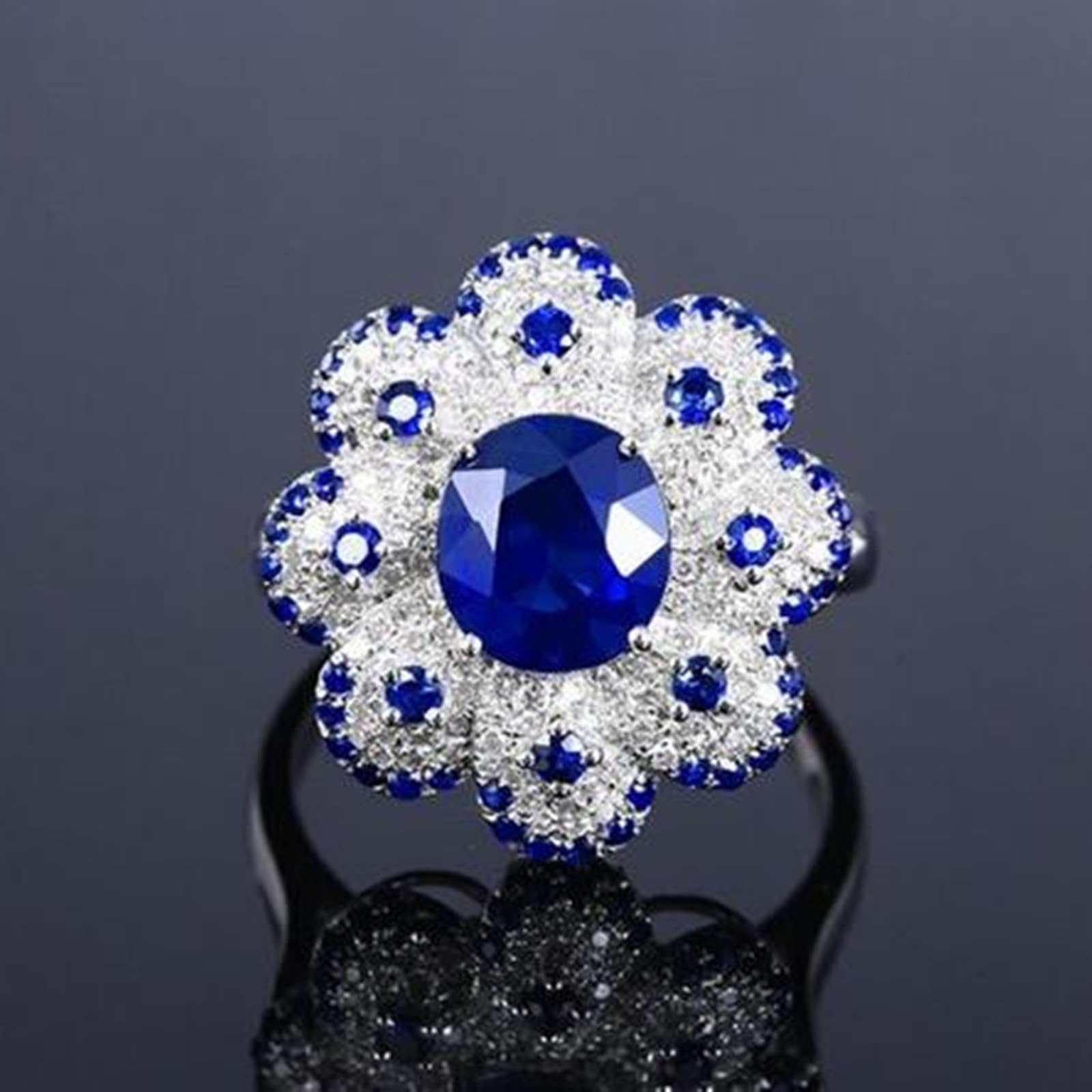 Bague de fiançailles ovale en or blanc 18 carats avec saphir bleu de 2,68 carats et diamant pour femme