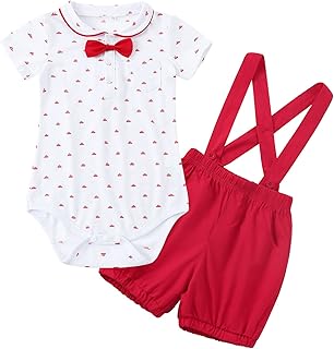 HenzWorld Baby HenzWorld Baby Boy Gentleman Suit Toddler Formal Bow Tie Shirt Suspenders Shorts Clothes Set