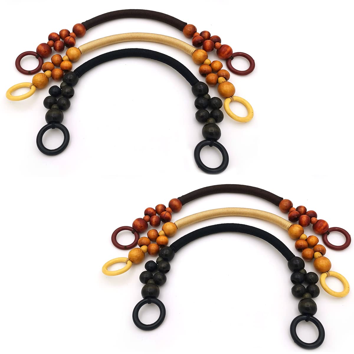 Perles en bois pour sac à main lot de 6 anses de rechange marron noir