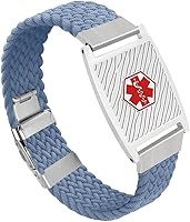 Vista 18 de Pulsera de alerta médica personalizada de nailon trenzado elástico para identificación médica de emergencia, grabado personalizado, pulsera