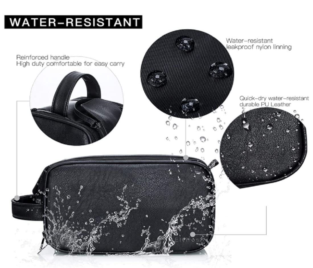 CONTACTS Neceser de piel sintética para hombres o mujeres | Kit Dopp para viajes | Organizador de artículos de aseo personal bolsa de cuero, negro, L, Accesorios de viaje