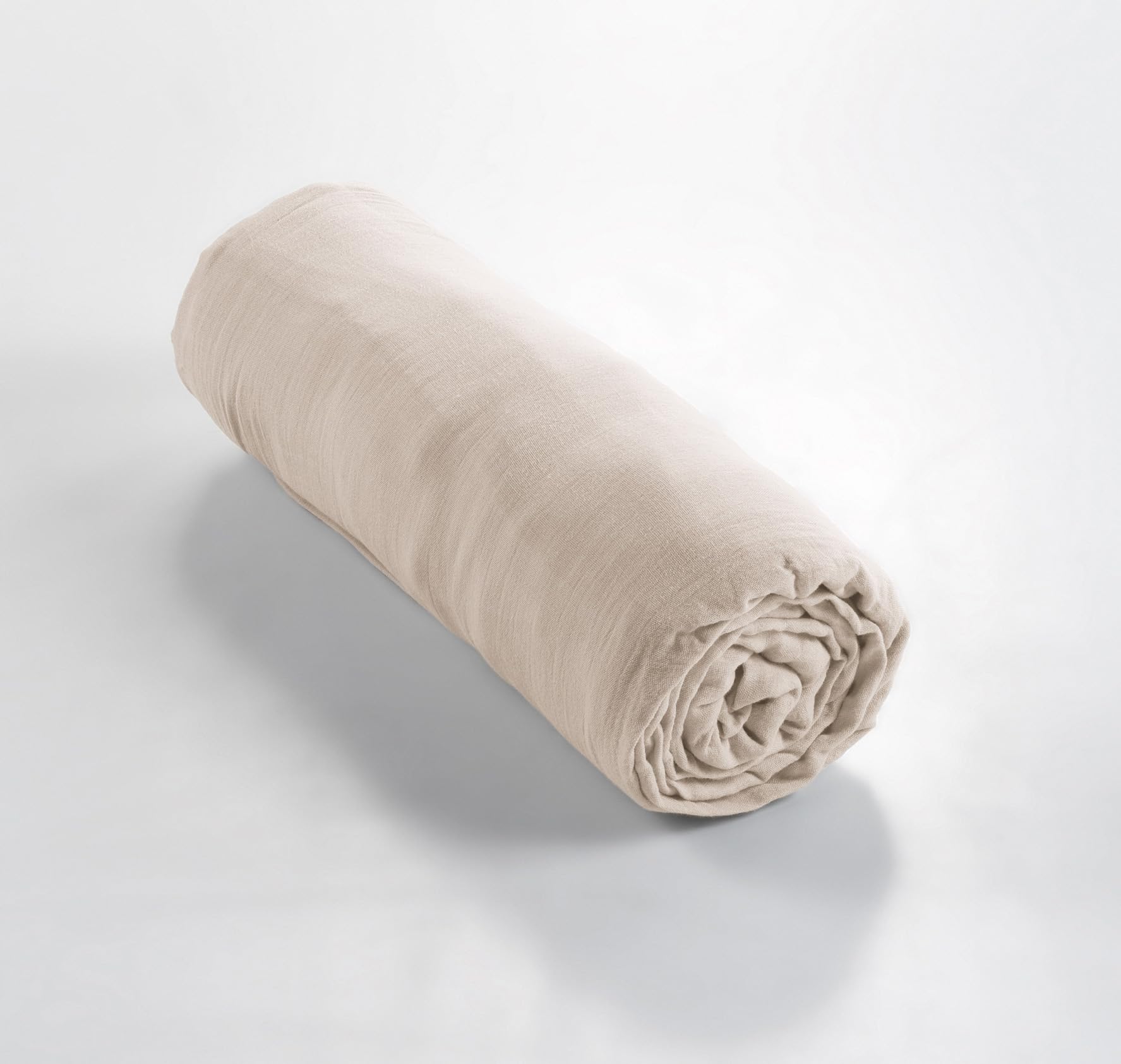 Drap Housse Gaze de Coton 160 x 200 cm Gaia pour Matelas épais Coloris Beige Pampa