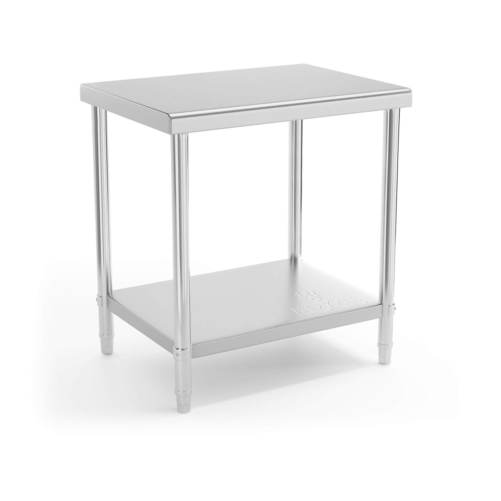 Royal Catering Table De Travail INOX Cuisine Plan De Travail Professionnel RCAT-80/60-NW (80 x 60 cm, 250 kg, 2 Niveaux, Plan Renforcé, Pieds Réglables en Hauteur)