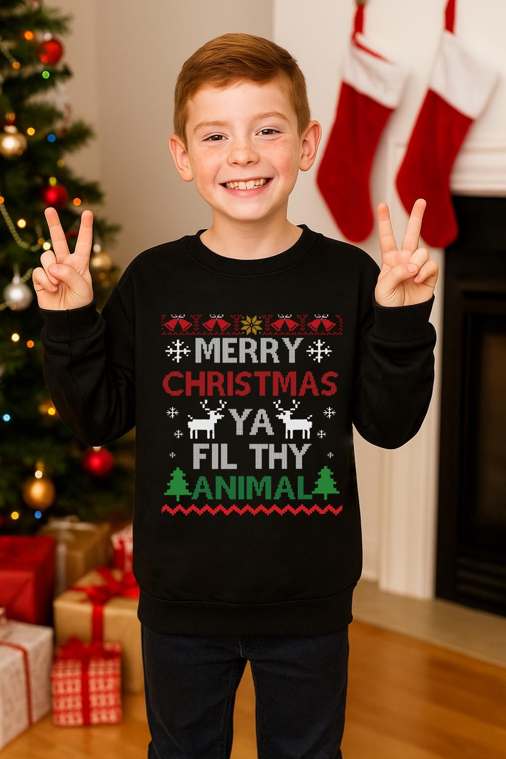 Glimnerize Christmas Kids Comfy Long Sleeve Sweatshirt Christmas Jumper Santa Claus Unisex Crew Neck Sweater Black-A5 3-4Y(110) - Image 3