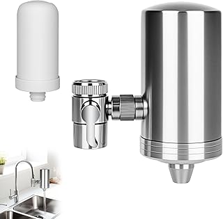 Grifo de filtro de agua, purificador de agua de acero inoxidable para grifos domésticos, incluye filtro para eliminar el cloro y la limpieza del agua (1 filtro incluido)
