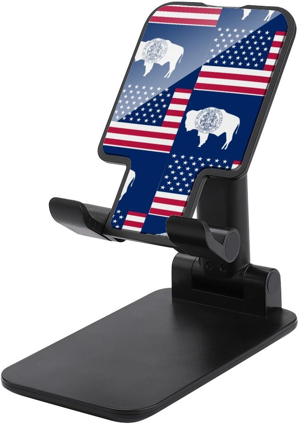 Flag of USA and Wyoming Plastic Phone Stand with Alloy Base