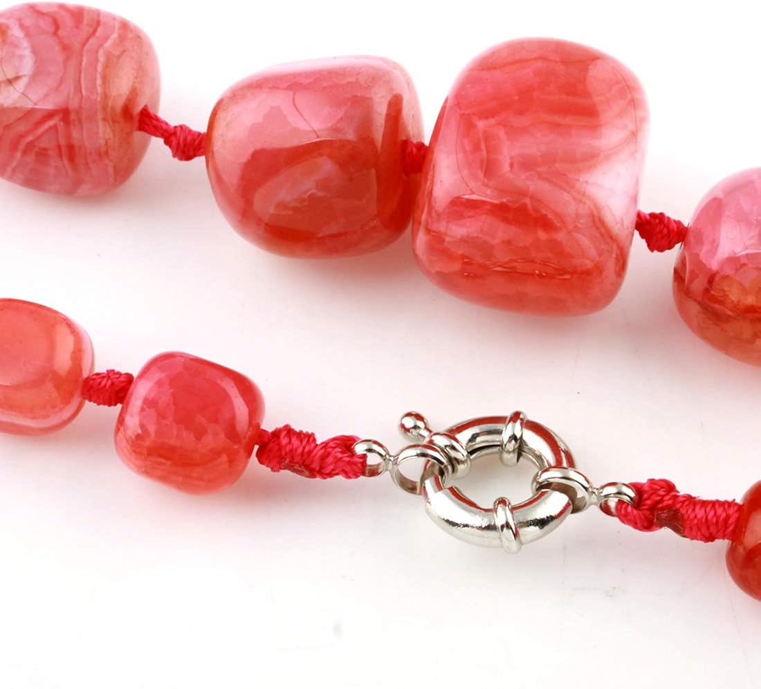 TreasureBay Stunning Agate Gemstone Chunky Necklace for Women and Girls (Pink), 55cm - Image 3
