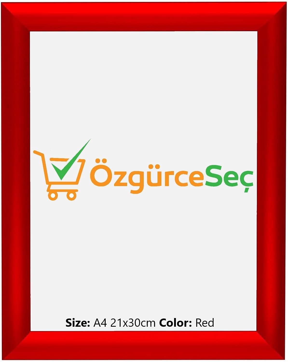 ÖzgürceSeç Picture, Photo, Certificate, Movie, Poster A4 (21x30 cm) Frame, 1 inch Aluminum Profile Red, Front-Loading Snap Frame, Wall Mounting