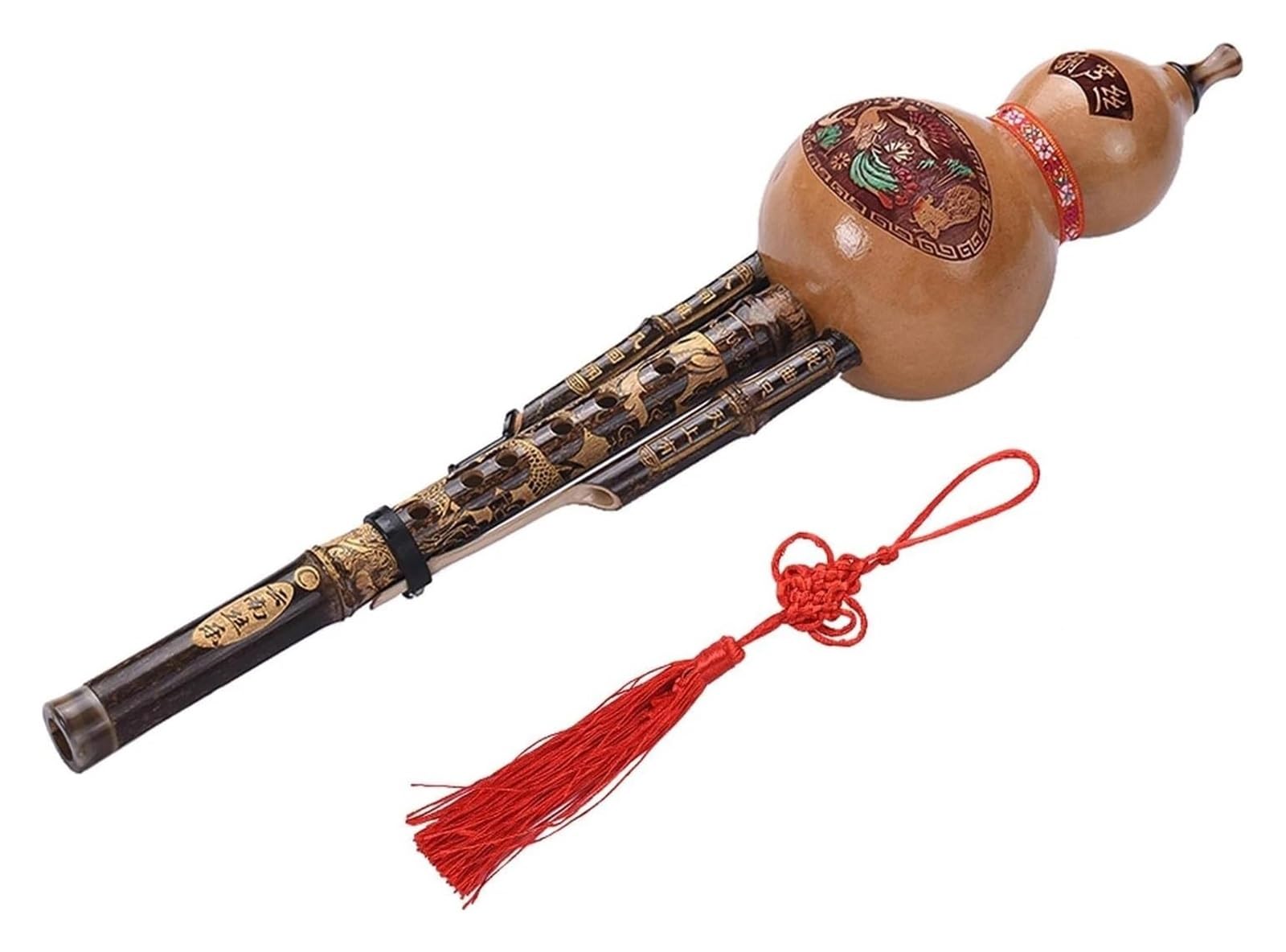 Holzwerkzeuge Nationalinstrumente Hulusi-Flöte, handgefertigt, Tonart C, chinesische Hulusi-Kürbis-Cucurbit-Flöte, ethnisches Blasinstrument mit Etui