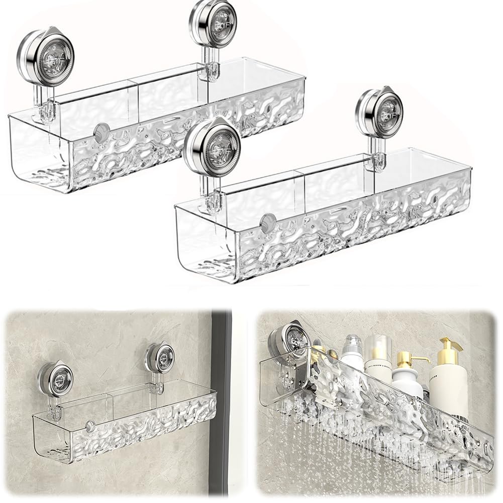 2 Pcs Corrugated Suction Cup Storage Holder New Wall Mounted Suction Shower Rack Organizer Clear Acrylic Shower Caddy