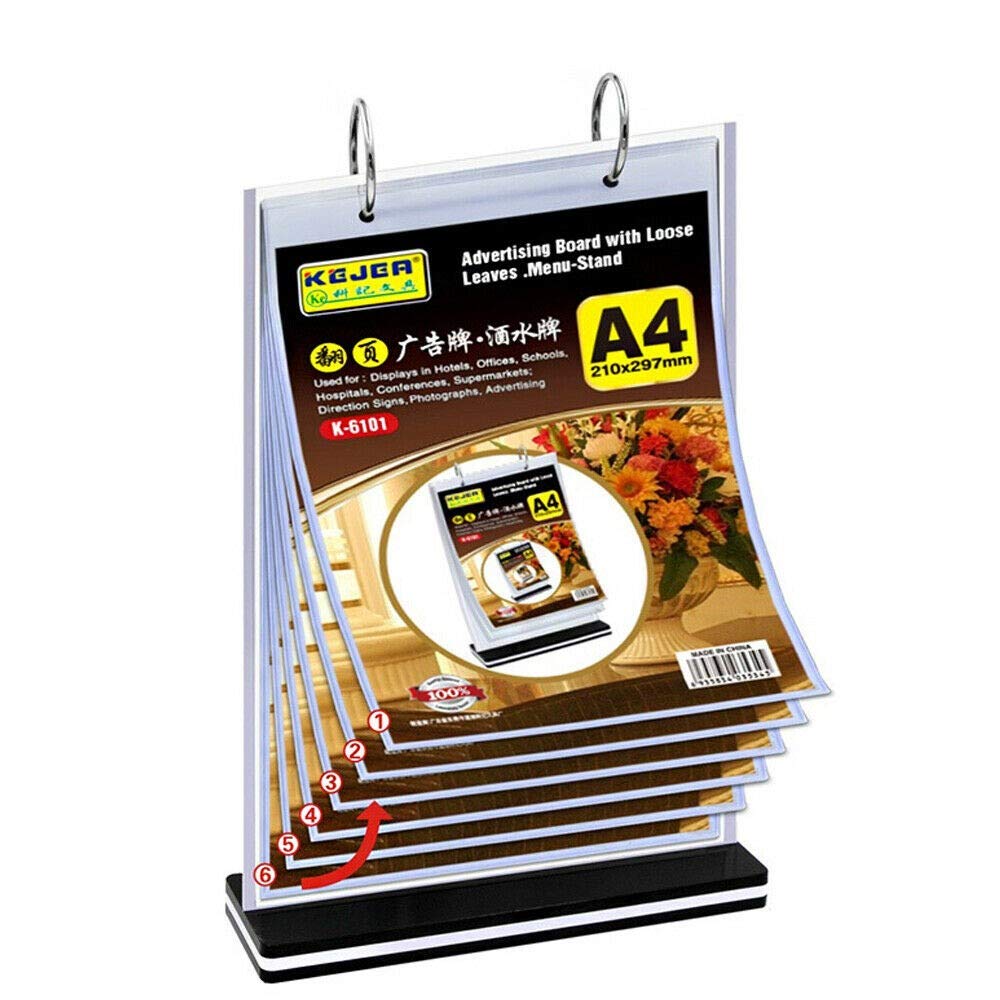 Supertool A5 Menu Holder Display Menu Stand Leaflet Promotion Display Vertical Version Flip Multi-Pages Transparent Table Counter Sign Display Stands (1Pcs)
