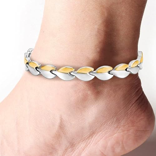 Miniatura 5 de Tobilleras magnéticas para mujer, tobillera magnética de plata de titanio puro, joyería magnética de moda (0029SW), Titanio
