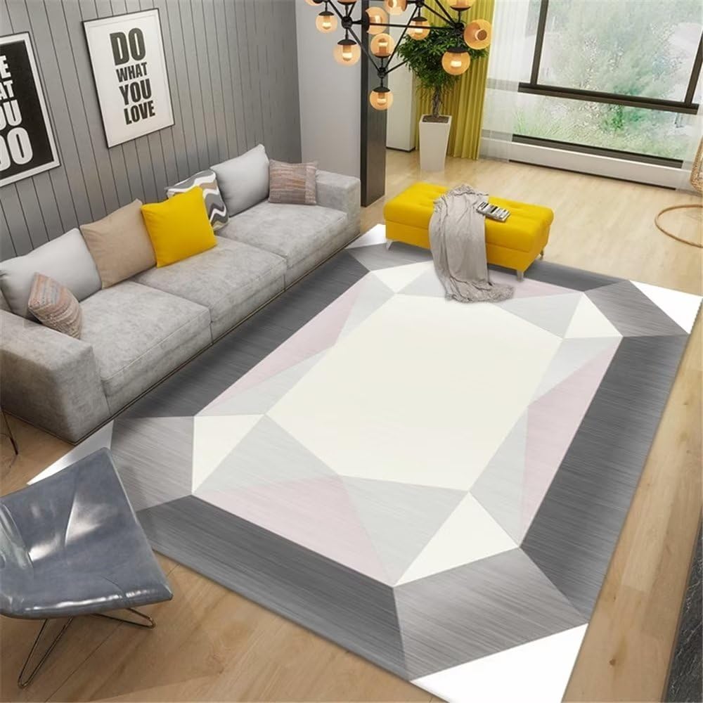 Tapis de salon gris geometrique doux de qualite superieure 120x180cm pour salle d'etude chic
