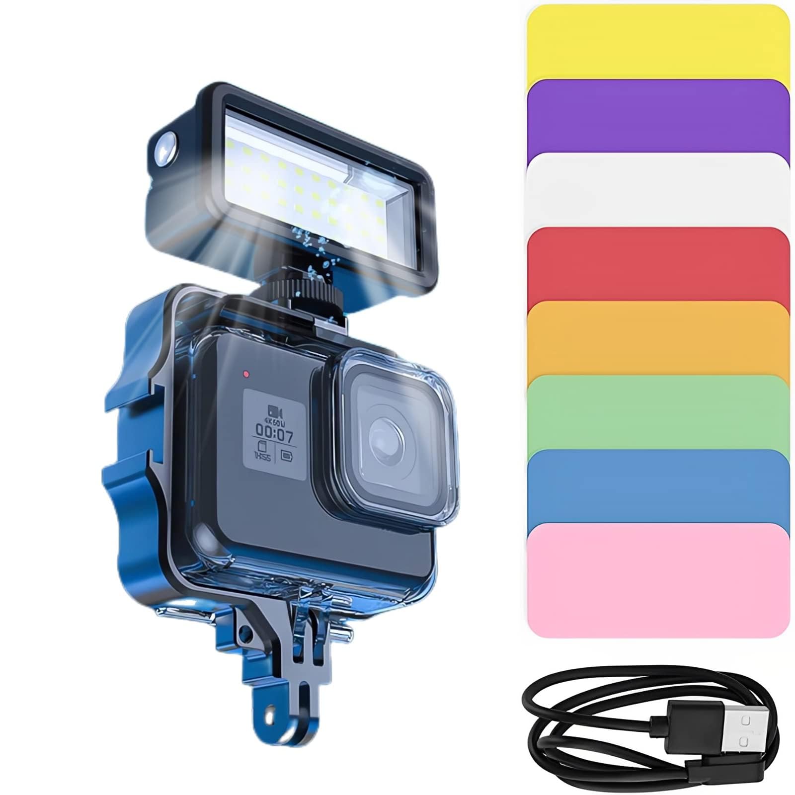 NALACAL Underwater Dive Light - High Power Dimmable IPX8 Waterproof Aluminum Alloy With Vertical Bracket and Storage Bag for Hero 11/10/9 and Other Action Cameras