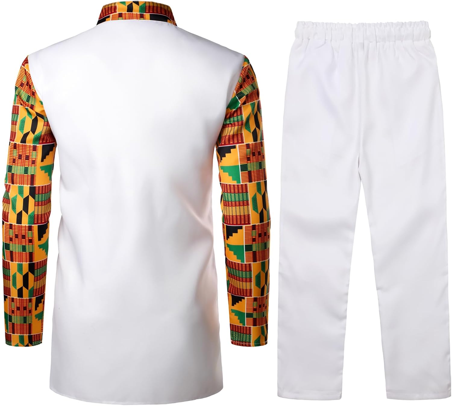 ZEROYAA Men's Kente Print Suit Long Sleeve Button up African Dashiki Shirt and Pants Ethnic 2 Piece Outfit - Image 2
