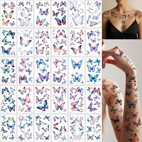 210 Pcs Butterfly Temporary Tattoos for Women, Butterflies Tempor...