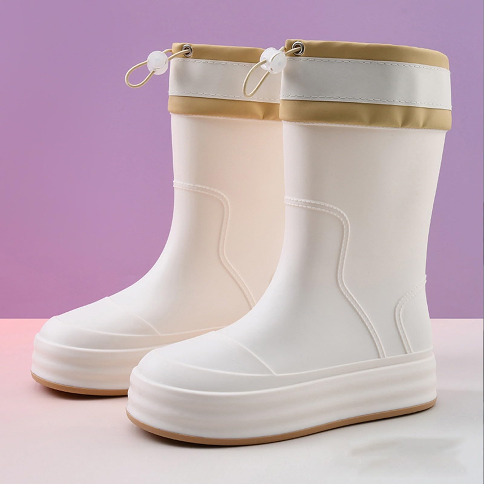 Generisch Bottes en caoutchouc pieds nus pour femme - Bottes de pluie imperméables avec mi-mollet - Bottes en caoutchouc pliables avec tige réglable - Semelle antidérapante - Chaussures légères
