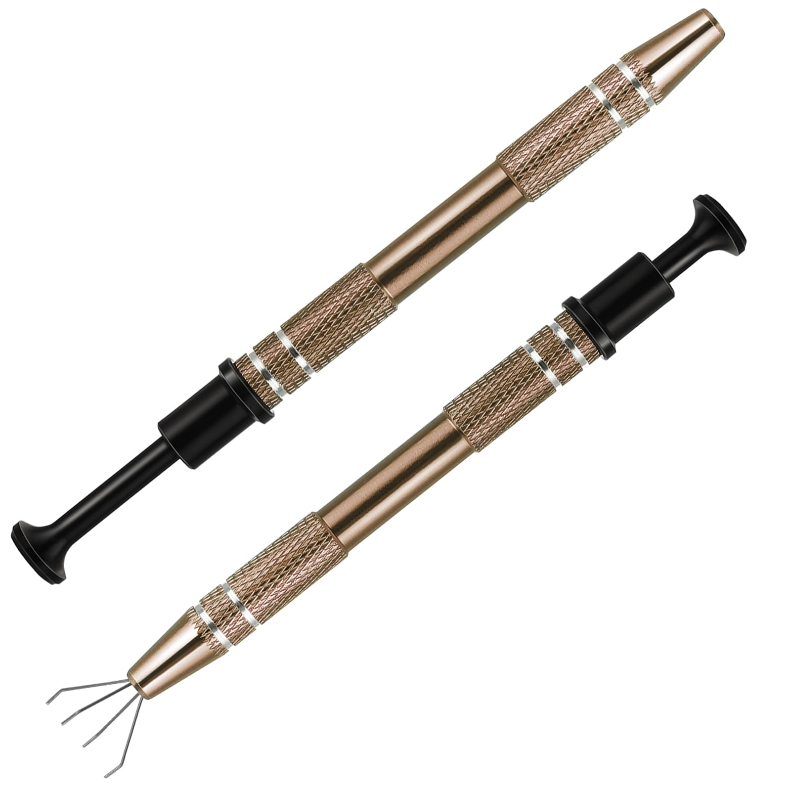 Grevosea 2 Stück Prong Pinzette Edelsteine Grabber Schmuck Pick Up Werkzeug Piercing Ball Grabber Tool Diamant Edelstein Prong Catcher Piercing Kugelhalter für Schmuck Perlen Uhren Und Brillen-Braun