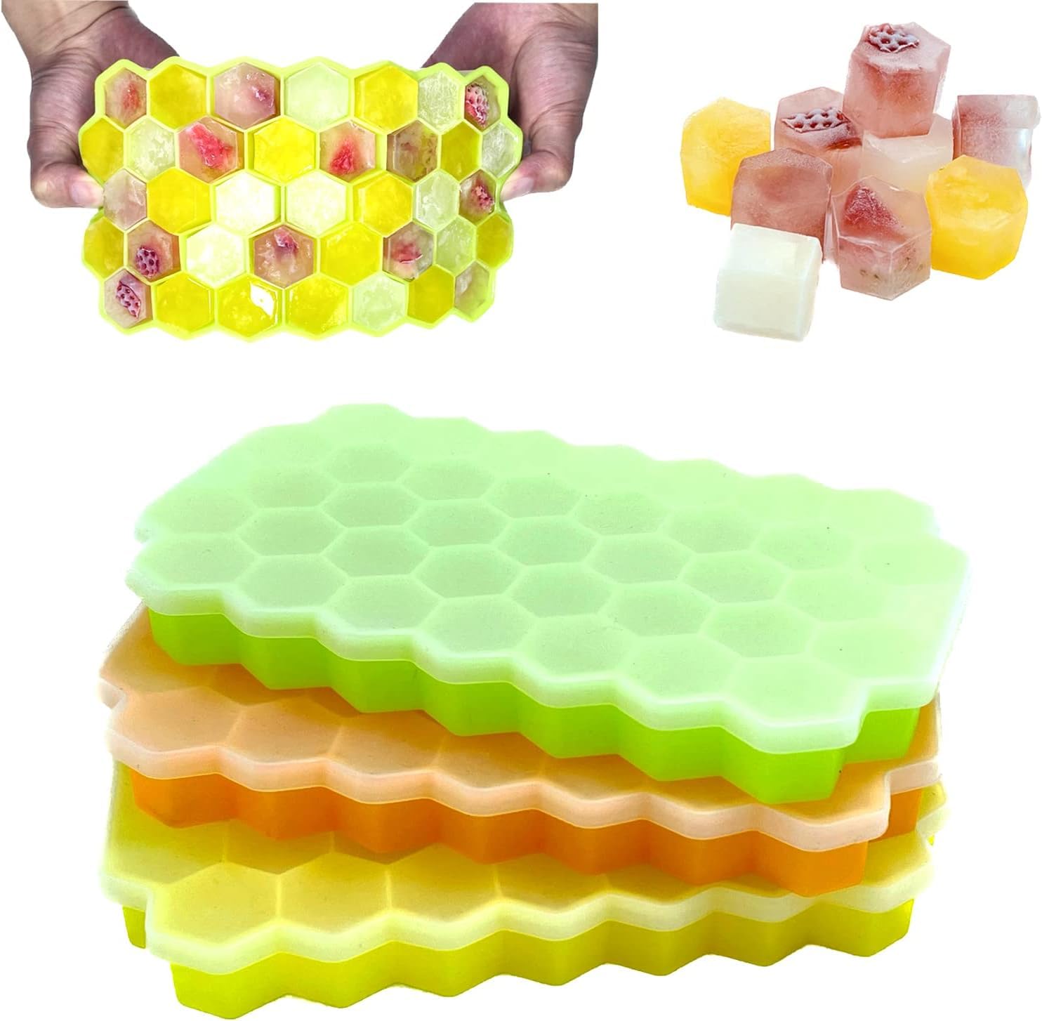 Silicone Ice Cube Trays - Honeycomb Shape Ice Cube Trays with Lids, Easy-Release & Stackable Ice Molds BPA Free, Microwave & Dishwasher Safe, for Cocktail, Freezer, DIY Ice Molds (3 Piece) (B0CYT8BLVJ) Amazon Price History, Amazon Price Tracker