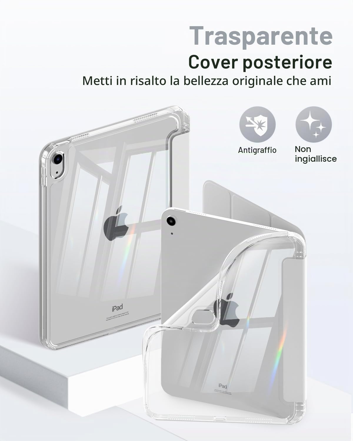 MoKo Custodia per iPad (A16) 11 Pollici 2025, Custodia per iPad 10 Gen 2022 con Portapenna, Cover Sottile a Tre Ante Retro in TPU Trasparente Argento