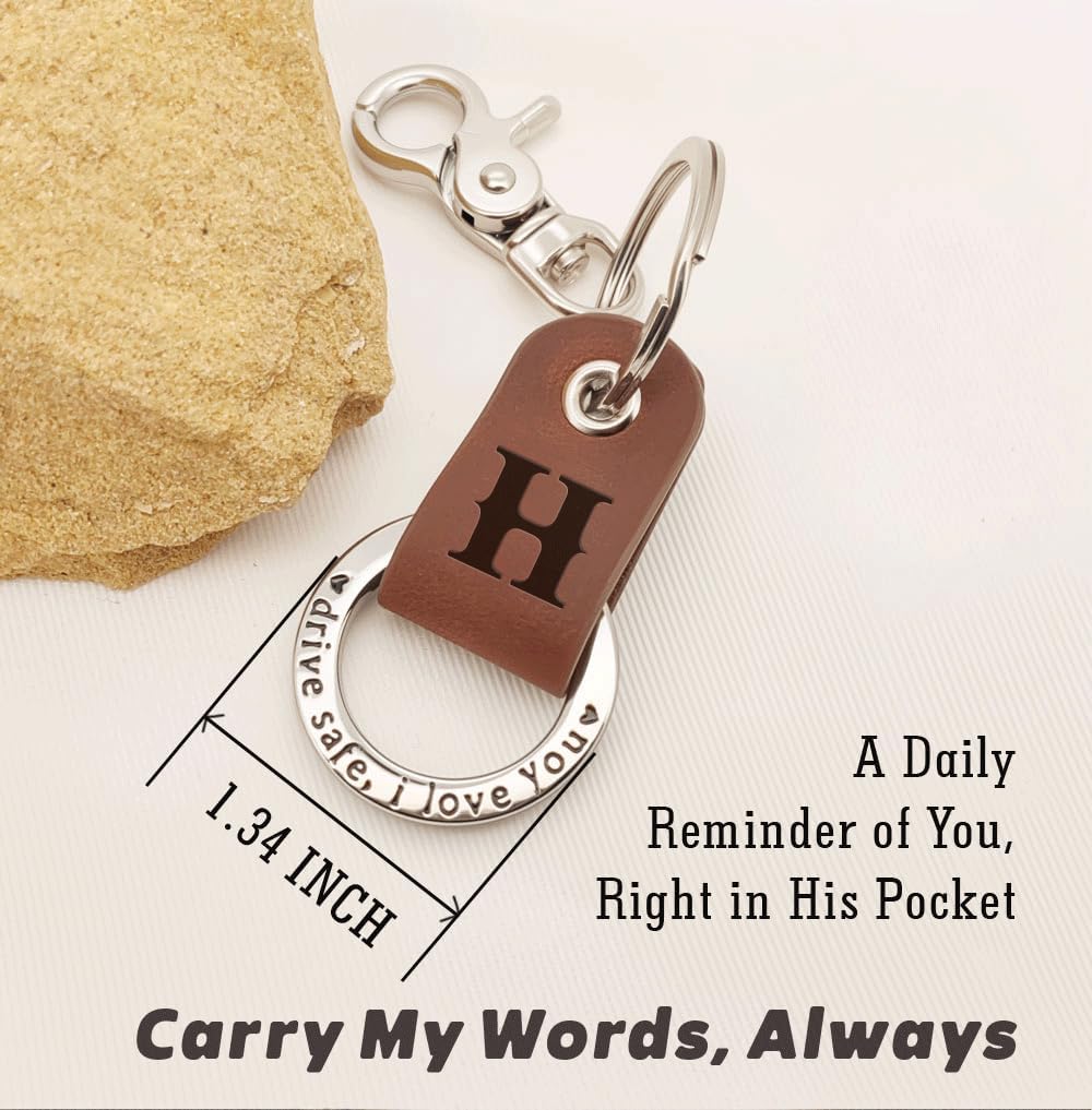 Custom Engraved Leather Keychain, Personalized Initial Key Ring for Him, Stainless Steel Couple Gift for Men & Women - Image 4