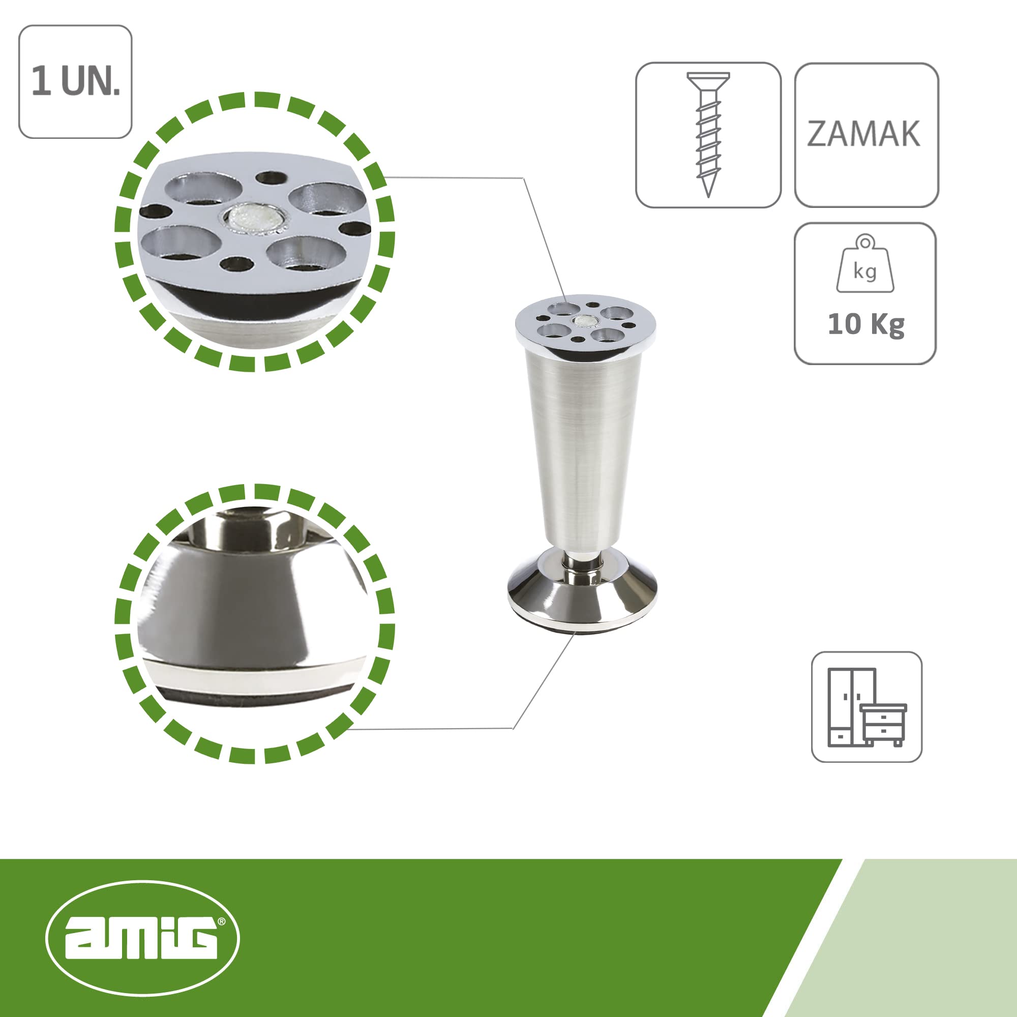Amig 8-100 Brushed Nickel Leg, 100 mm - Image 2