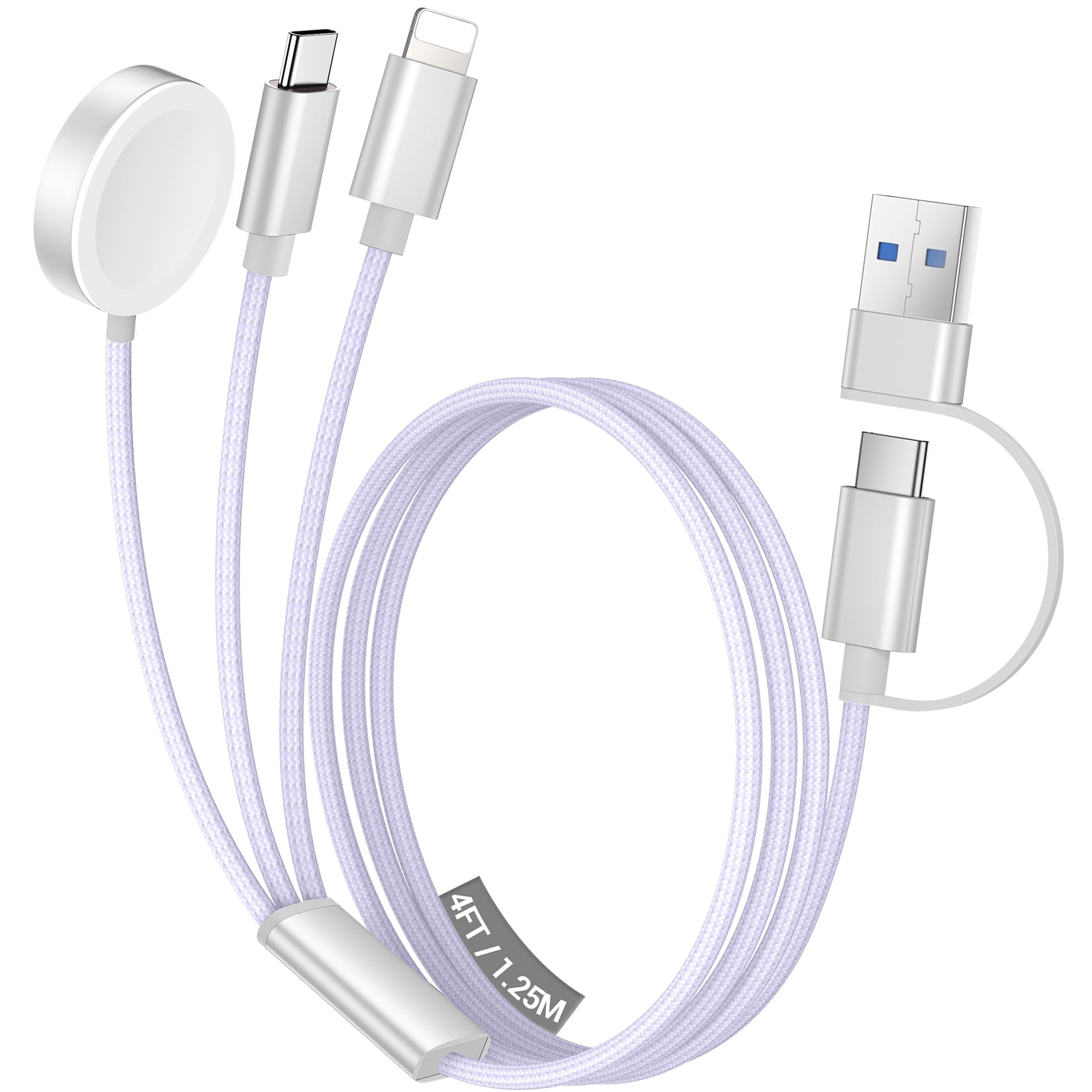 Temdan for 3 in 2 USB C Cable for Apple Watch ChargerDesigned for iWatch &iPhone 16-12-4FT Purple