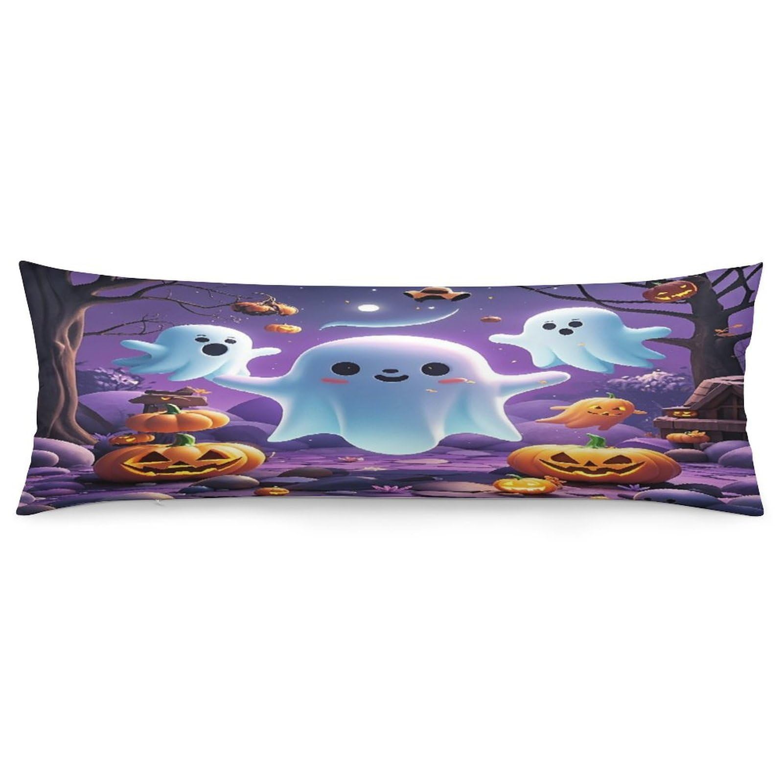 Ghost Pumpkin Pillowcase Long Body Pillow Cover Soft Decorative Body Pillow Case Breathable Large Pillowcase Cute Cozy Pillow Protector for Bed Sofa Couch Room 18.9 X 53 Inch