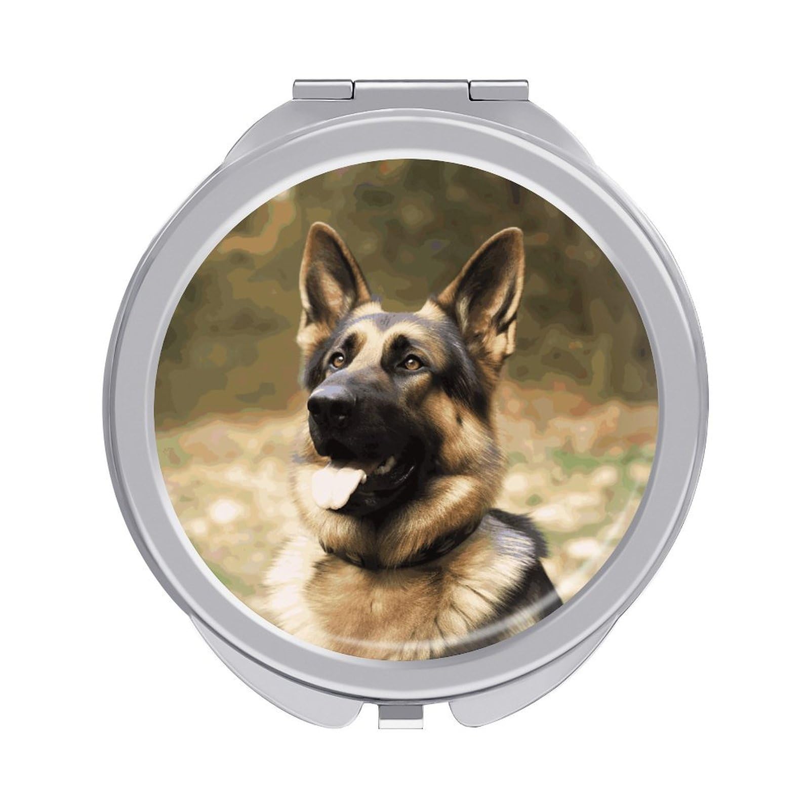 VstaDank Animal German Shepherd Compact Mirror for Purses Round Fashion Travel Makeup Mirror 2X /1x Magnifying Double Sides Mini Mirrors Portable Pocket Mirrors for Handbag Purse Women Gift