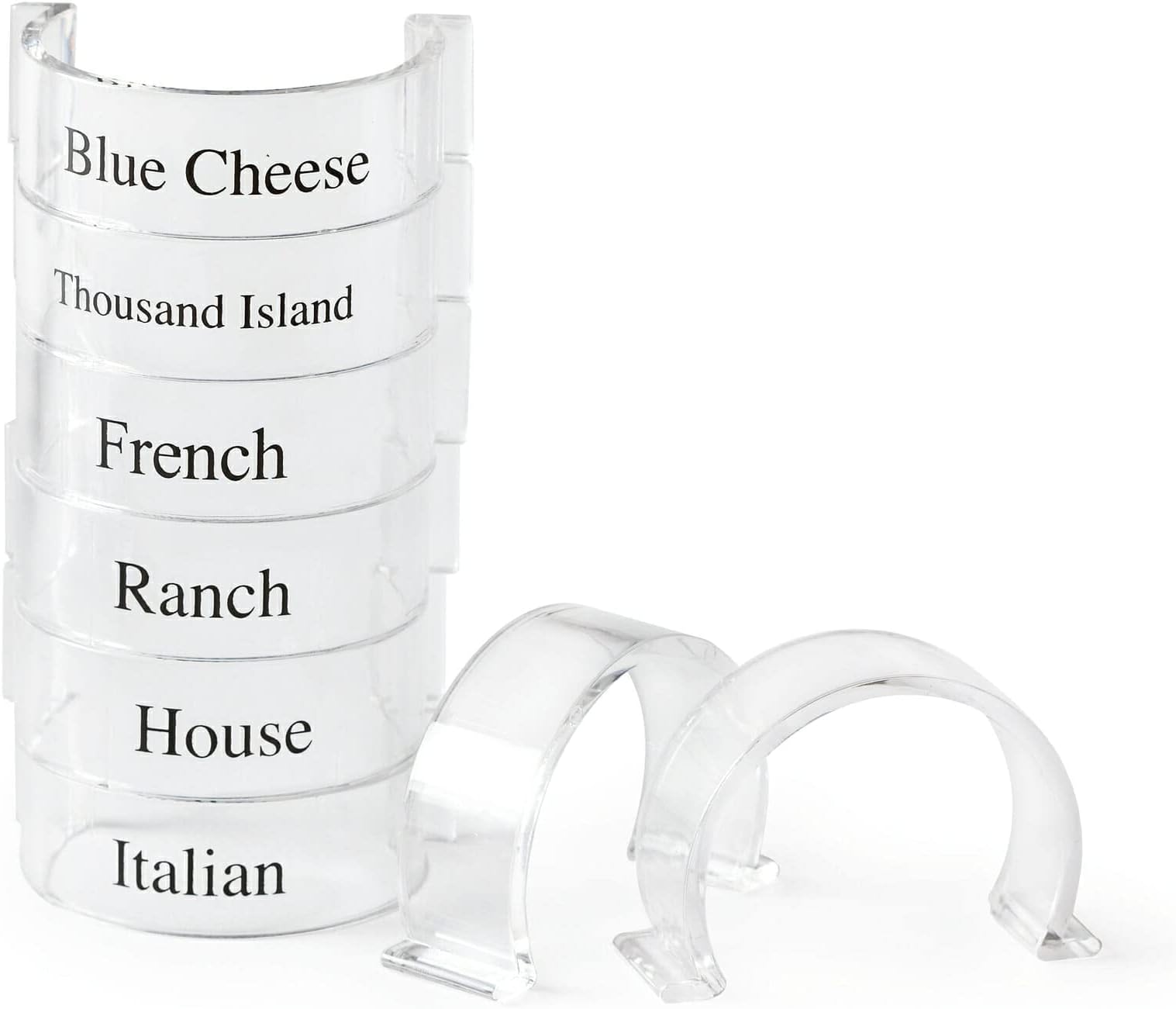 GETCLIPS-8-CL Clear Set of 8 Salad Dressing Bottle Clips, Break Resistant Dishwasher Safe Polycarbonate Salad Dressing Bottles Collection (Pack of 8)