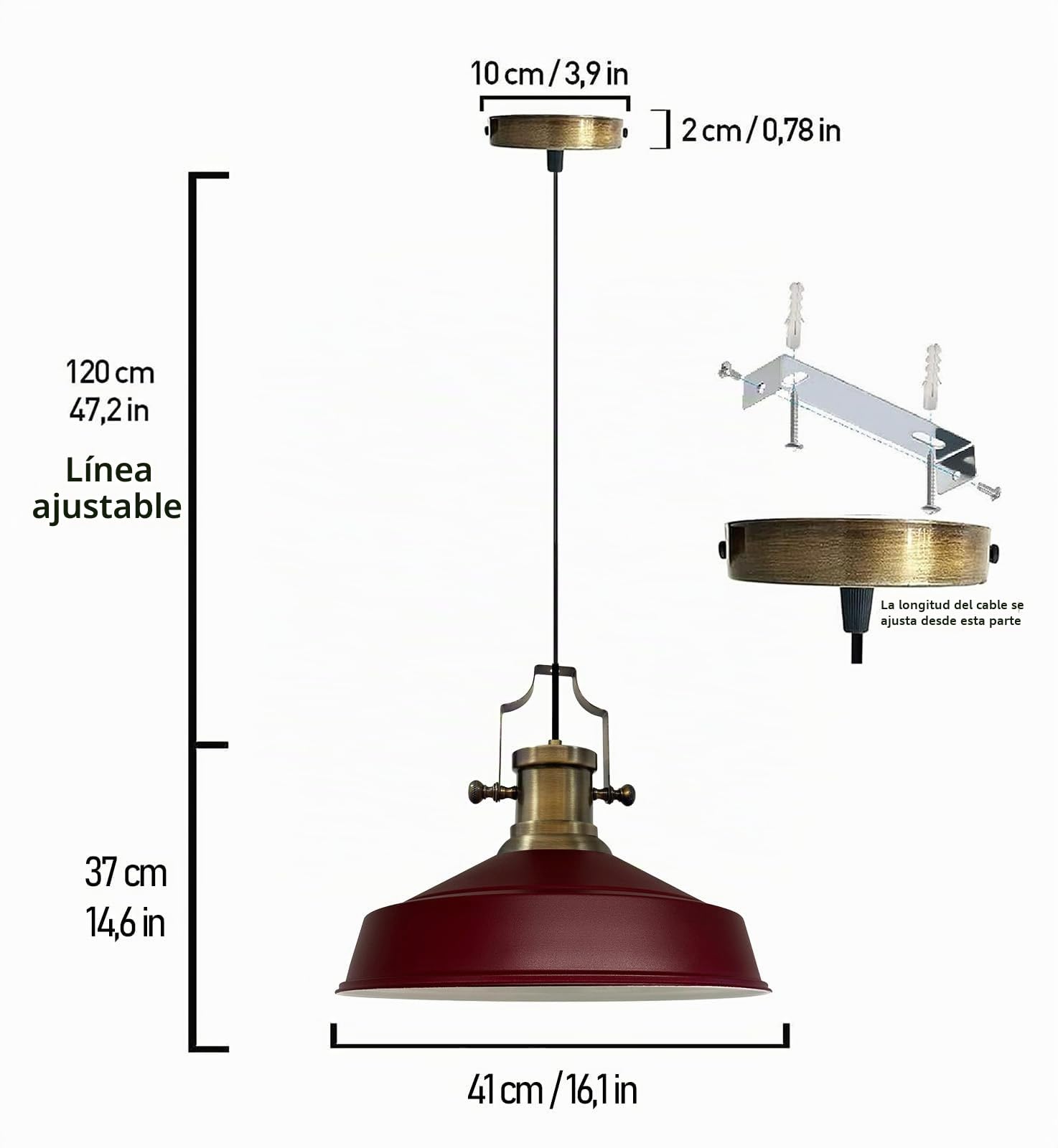 bamyum Asletl - Lámpara colgante industrial retro de metal, 40 cm, araña de salón vintage, iluminación de techo para dormitorio, cocina, lámpara colgante, lámpara de techo