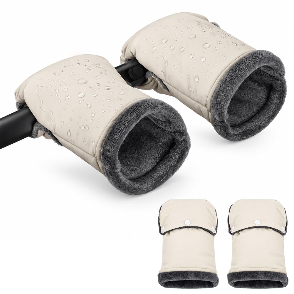 AOOWU Pram Pushchair Gloves, Baby Stroller Gloves, Waterproof, Beige