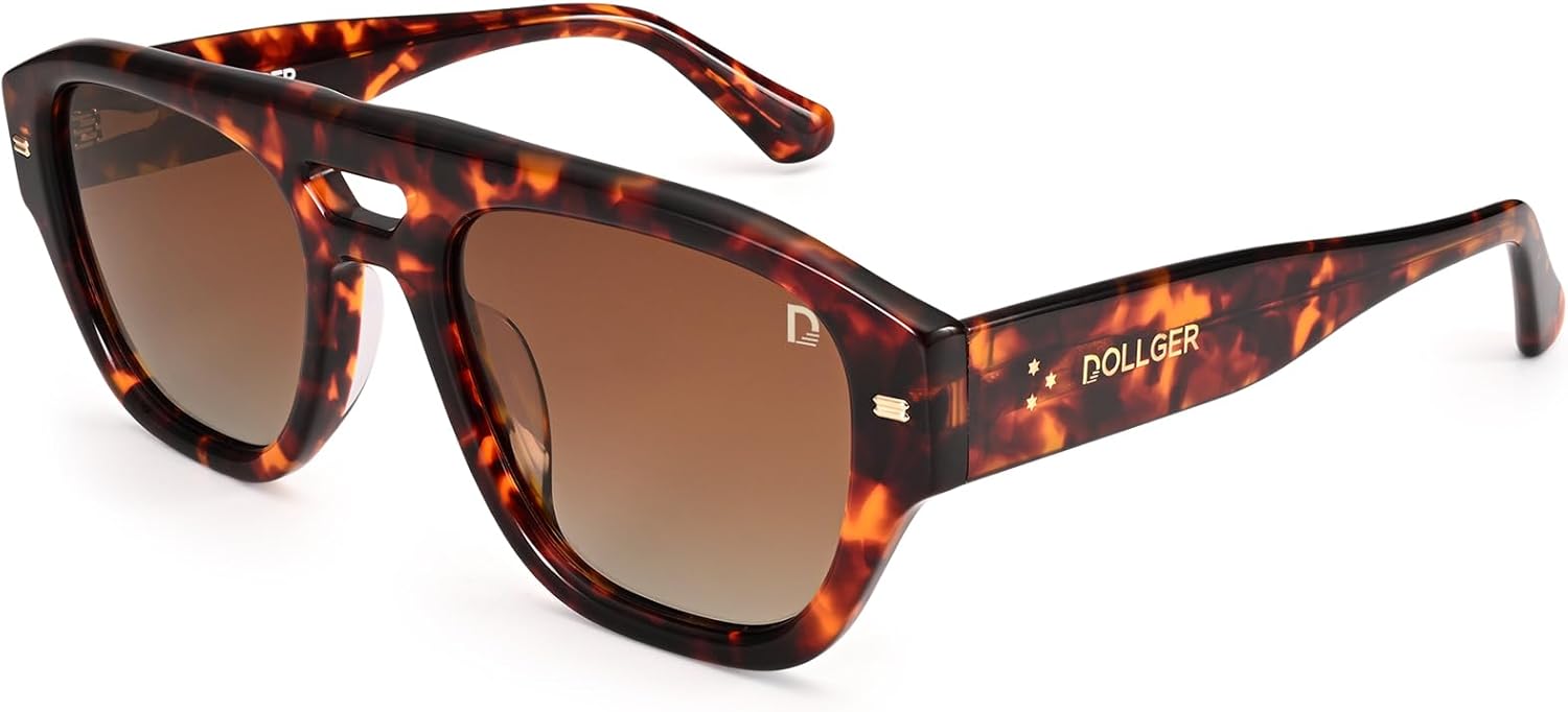 Dollger Polarized Aviator Sunglasses for Men Women Oversized Fashion Acetate Square Designer Big Frame UV Protection Shades