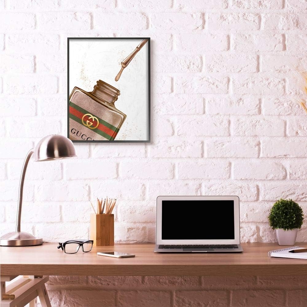 Stupell Industries Makeup Nail Polish Brush Drip Brown Fashion Design Framed Wall Art, Multi-Color
