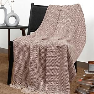 RAJRANG Farmhouse Throw Blanket for Couch 50×60 Inches Soft Vintage Reversible Chevron Throws with Long Tassels Rumba Red Blanket for Home Decor