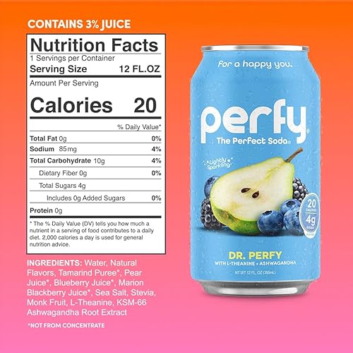 Miniatura 2 de Perfy Superfood Soda  Bajo en azúcar, bajo en carbohidratos, sin gluten, sin cafeína, refresco cetogénico  Hecho con jugo de fruta real +