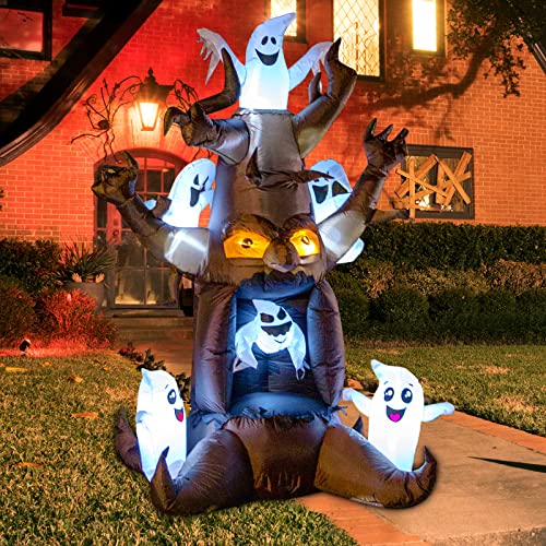 Goosh 8Ft Halloween Inflatable Outdoor Dead Tree With Six White Ghosts, Blow Up Yard Decoration Clearance With Led Lights Built-In For Holiday/Party/Yard/Garden #TOP3