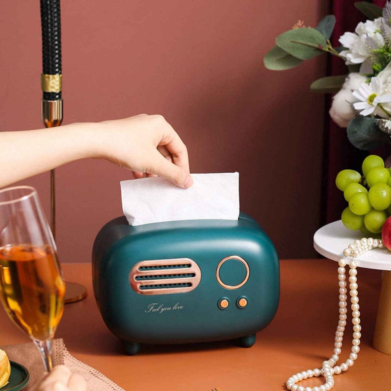 Rabbonix Vintage Retro Tissue Box Holder for Home Kitchen Dining Table & Paper, Living Room, Bedroom & Desktop Tissue Storage Organizer | Dark Green | Pack of 01