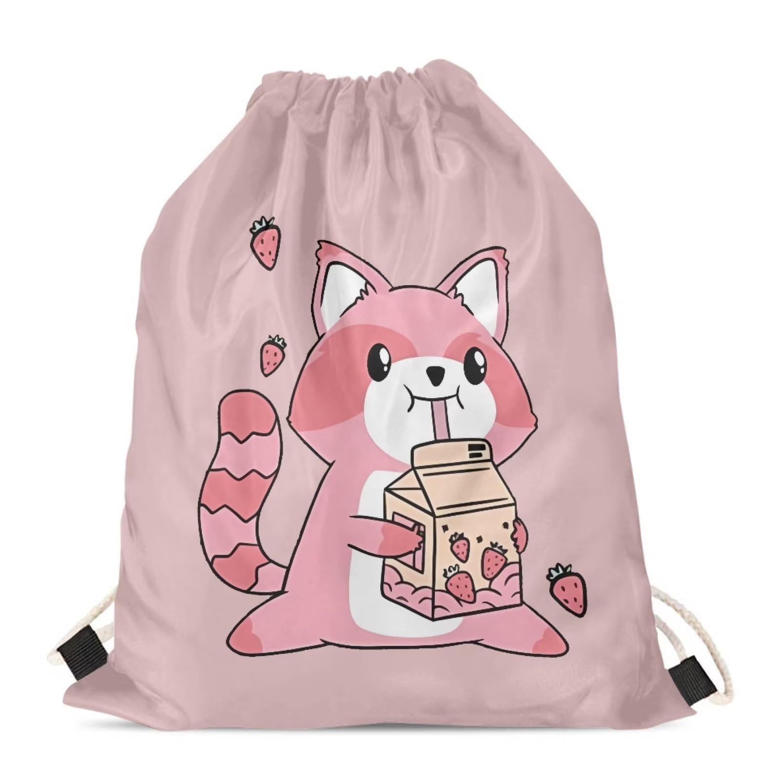 Showudesigns Red Panda Drawstring Bag Cute Gym Bag Sports Backpack String Swim Drawstring PE Bags Travel Beach School Bag for Girls Purse Strawberry Pink — image 1