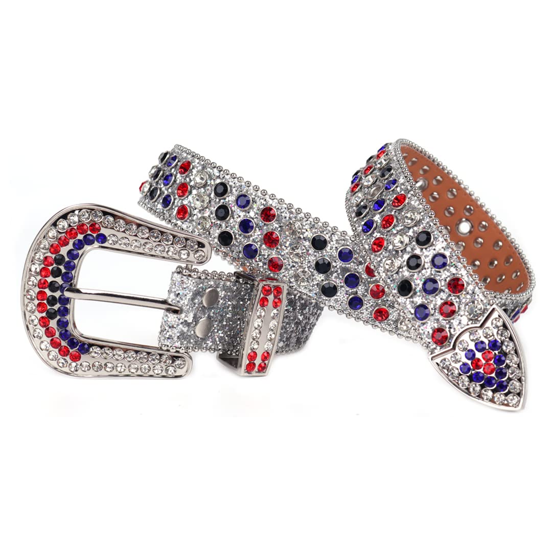 Moda Western Bling kryształ górski pasek kolorowy diament luksusowy sznurek z ćwiekami pasek damski męski do dżinsów ciemnoniebieski 112 cm