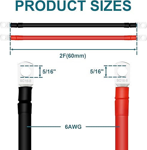 Miniatura 137 de Cables de batería 4 AWG con terminales de cobre de 3/8 pulgadas (2 piezas de 1 pie)